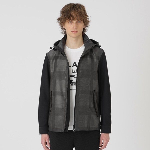 BLACK lab.】シャドーチェックハイブリッドパーカー | ブラック
