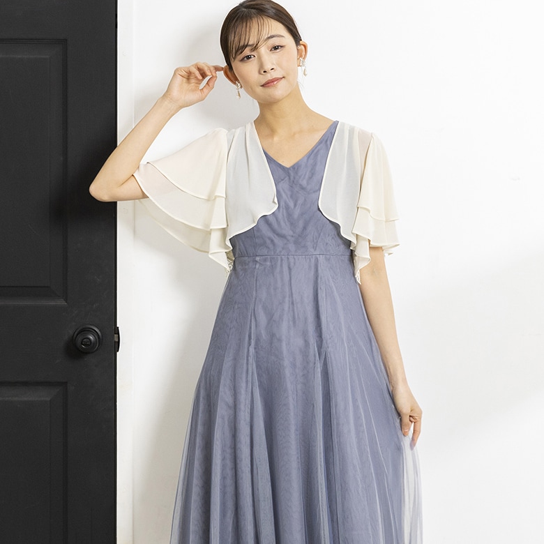 バック刺繍》薄手シフォンパーティボレロ/結婚式カーディガン/結婚式