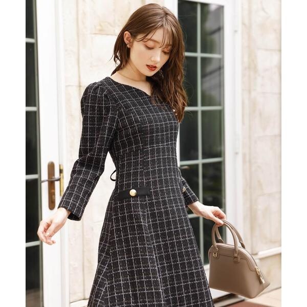 ハートネックチェックツイードワンピース | スウィングル(SWINGLE