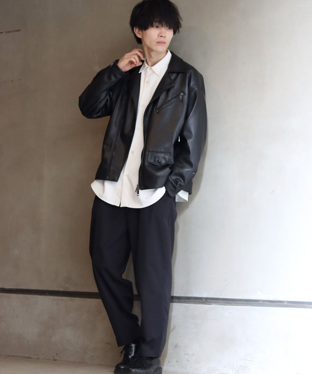 ゆったりとしたシルエット】 フェイクレザー ダブル ライダース