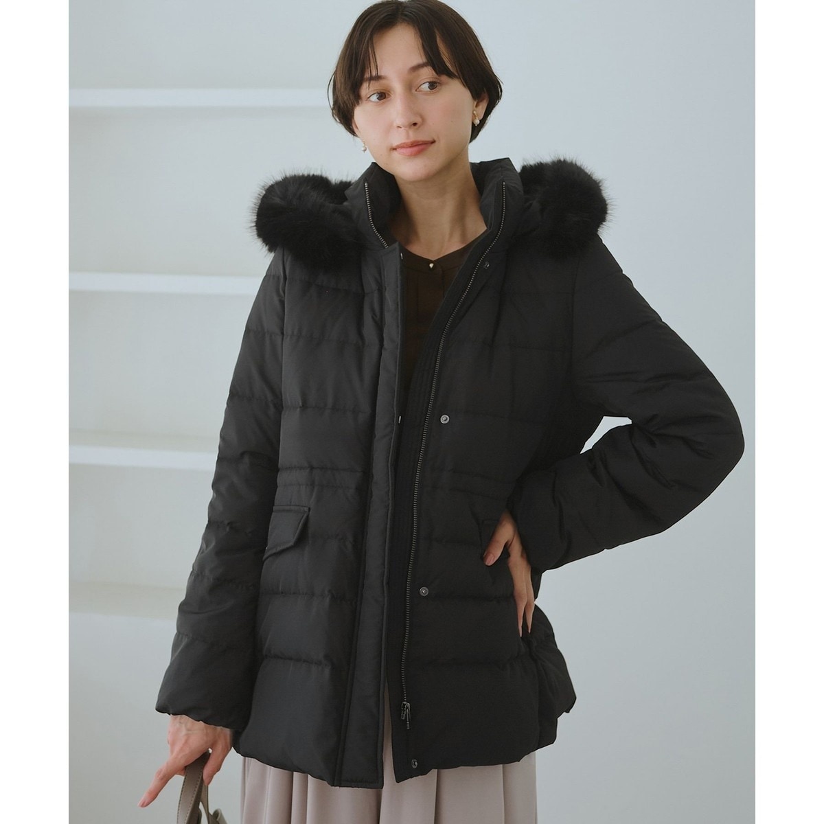 GREEN DOWN/グリーンダウン】ファー付きダウンミドル丈コート/リンク