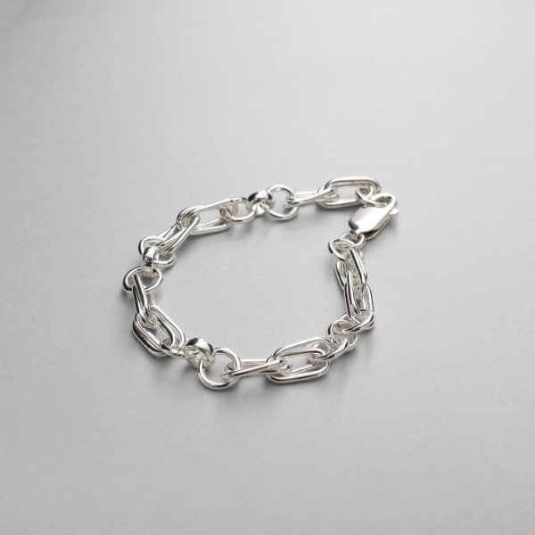 シルバー ミックスチェーン ダブルリンクブレスレット | ココシュ