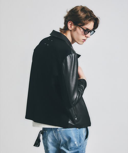 セール】 【レザー×デニム】セミダブル ライダース ジャケット