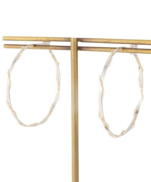 K10ラップチェーン フープピアス（YG×WG）小 （ピアス・イヤリング