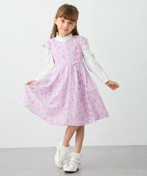 セール】 フラワープリントレースワンピース （ロング・マキシ丈