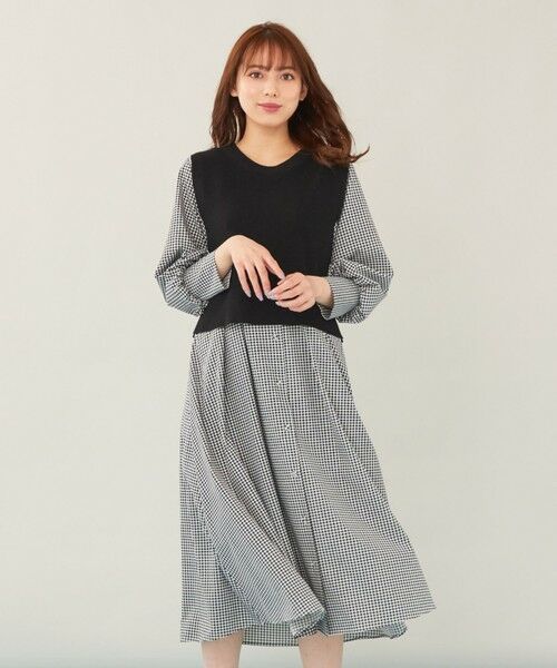 セール】 【2SET】ニットベスト×パフスリーブワンピース ツインセット