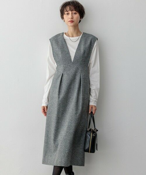 セール】 シルクネップヘリンボーン オールインワン ワンピース
