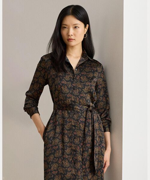 セール】 ペイズリー シャルムーズ シャツドレス （ミニ丈・ひざ丈