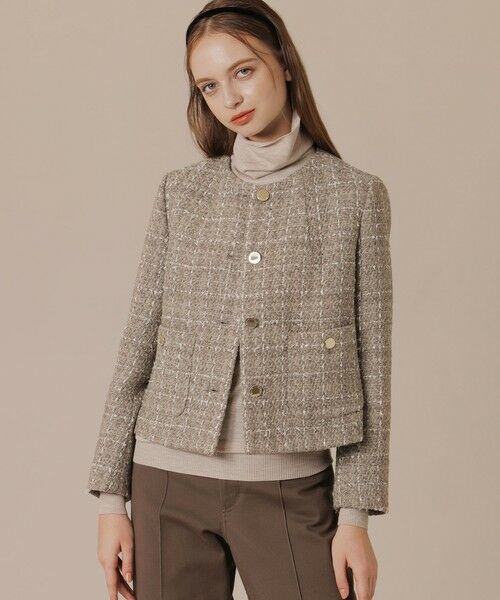 セール】 ミックスツイードジャケット （ノーカラージャケット