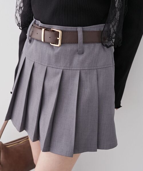 セール】 太ベルトプリーツミニスカート （ミニ・ひざ丈スカート