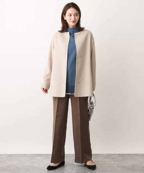 ミディ丈スムースリバーノーカラーコート （その他アウター）｜MK