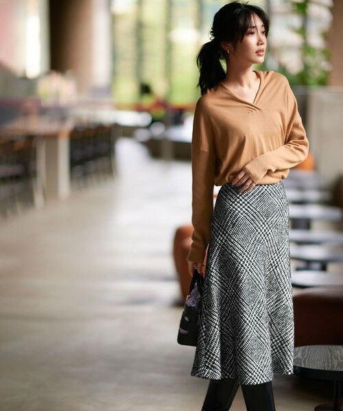 セール】 ループヤーン チェック ツイード セミフレアスカート （ミニ