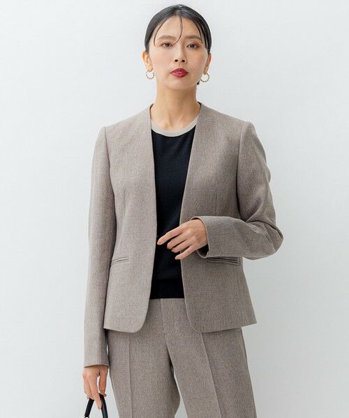 セール】 【洗える】ウールライクカルゼ ノーカラー ジャケット （ノー
