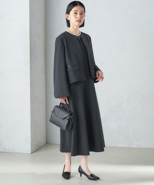 手洗い可能〉ブラック フォーマル フレア スリーブ ジャケット