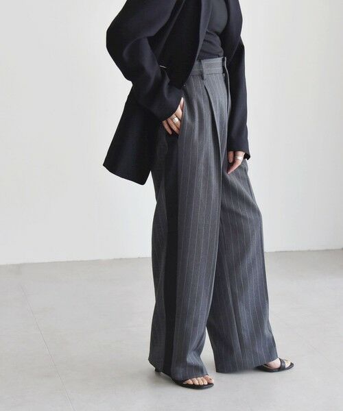 セール】 quaranciel:〈洗濯機可能〉サイドライン ストライプ ワイド