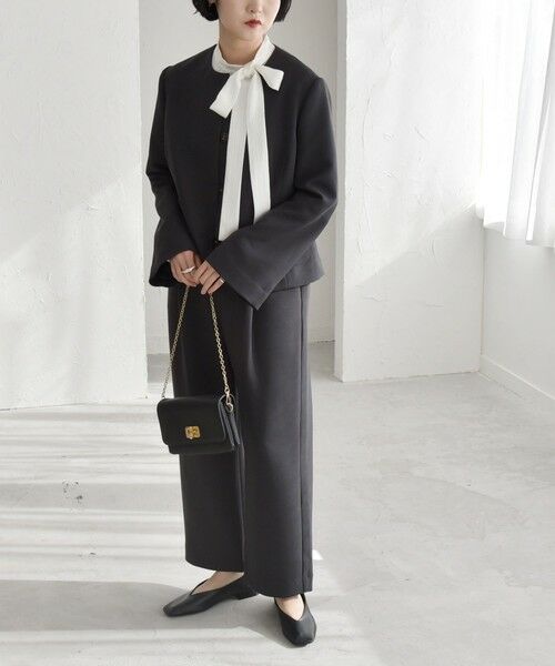 セール】 quaranciel:〈洗濯機可能〉ダブルクロス フレア ノーカラー