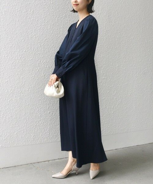 セール】 〈手洗い可能〉異素材 コンビ フロント ボタン ワンピース