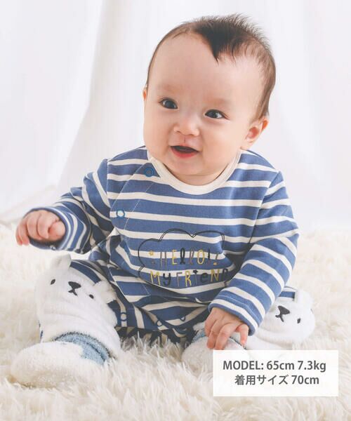 セール】 アニマルフェイスボーダー柄ロンパースベビー(60~80cm