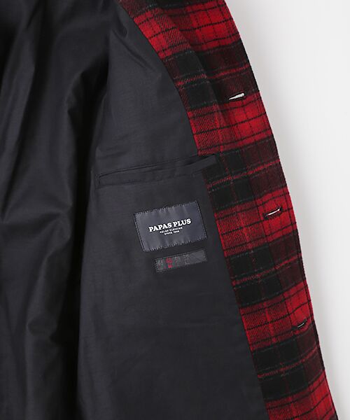 セール】 メルトンチェックベロア風仕上げ ステンカラーブルゾン