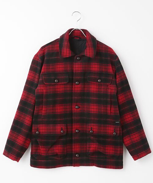 セール】 メルトンチェックベロア風仕上げ ステンカラーブルゾン