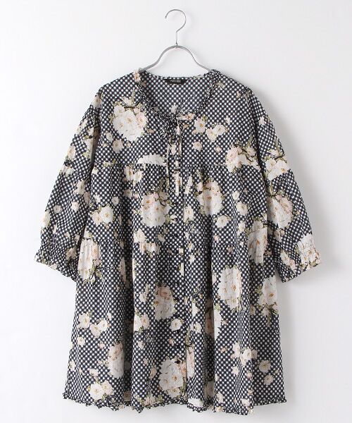 セール】 野ばらギンガムプリントチュニック （シャツ・ブラウス