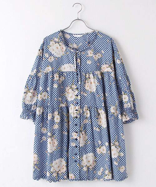 セール】 野ばらギンガムプリントチュニック （シャツ・ブラウス
