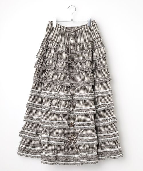 ギンガムチェックフリルスカート （ロング・マキシ丈スカート）｜PINK