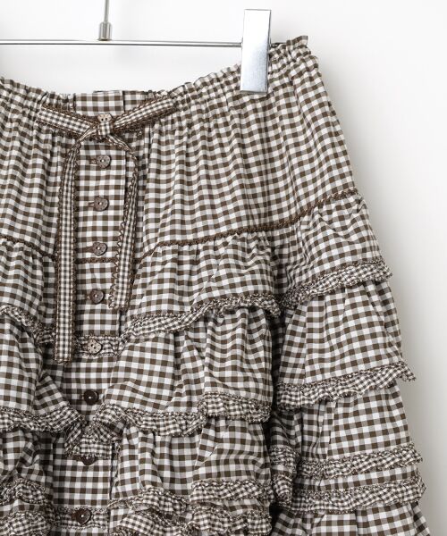 ギンガムチェックフリルスカート （ロング・マキシ丈スカート）｜PINK