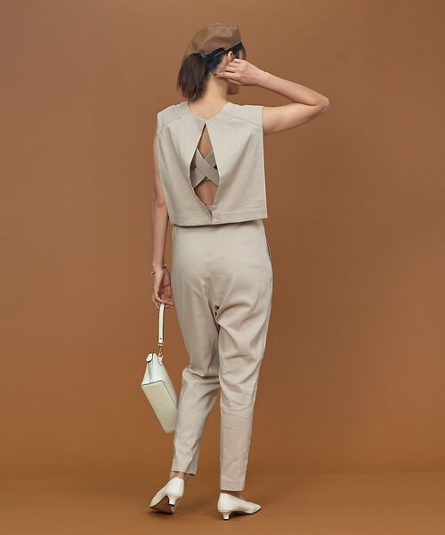 セール】 コットンリネンウエストリボンオールインワン （サロペット