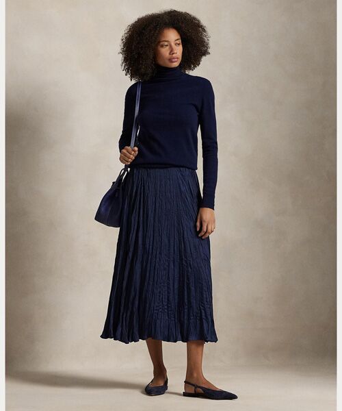 クリンクルド サテン Aライン スカート （ロング・マキシ丈スカート