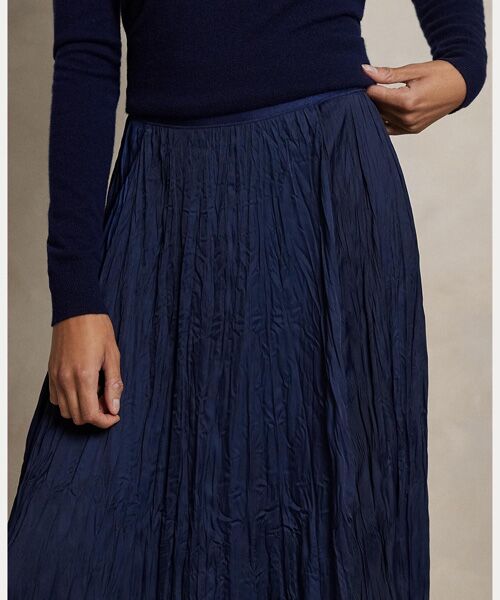 クリンクルド サテン Aライン スカート （ロング・マキシ丈スカート