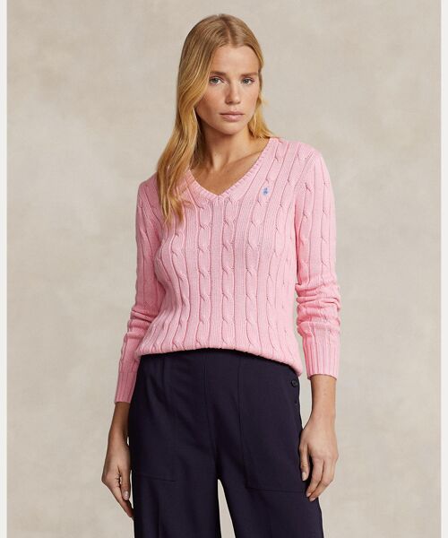 ケーブルニット コットン Vネック セーター （ニット・セーター