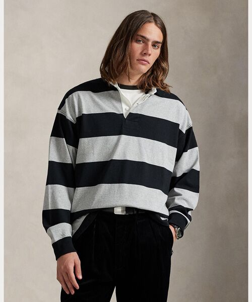 ビッグ フィット ストライプド ジャージー ラグビー シャツ