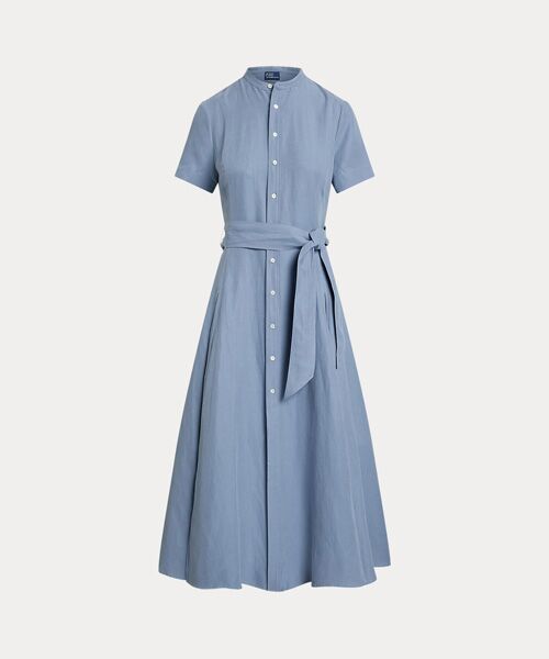 セール】 ベルテッド シルクブレンド Aライン シャツドレス （ロング