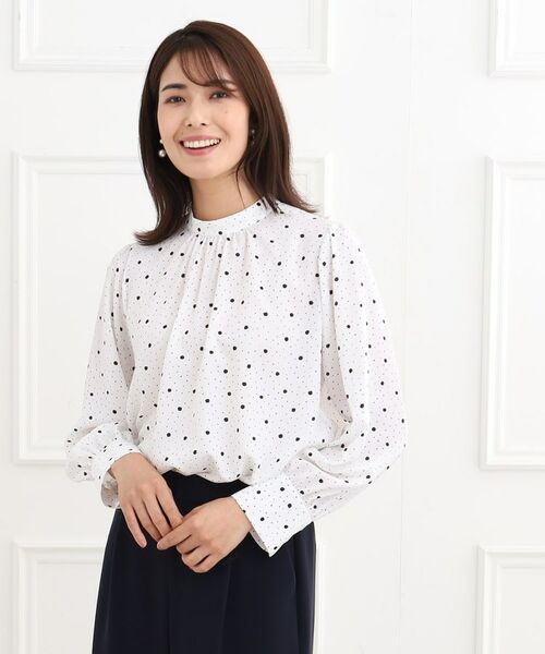 セール】 【フォーマル/マシンウォッシュ可】ドットプリントブラウス