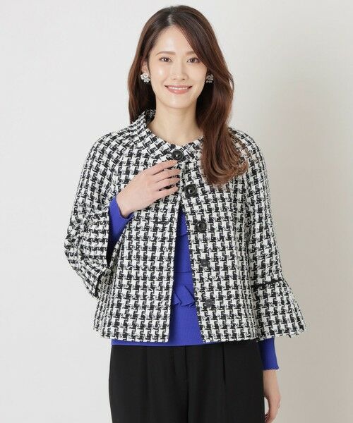 セール】 ハウンドトゥースツイードスタンドカラー ジャケット （ノー