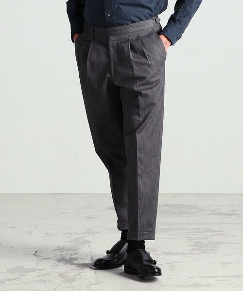 セール】 ウールコットン サイドアジャスター2プリーツトラウザーズ