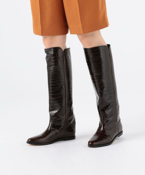 セール】 BRENTA クロコ型押しレザー ロングブーツ （ブーツ（ロング丈