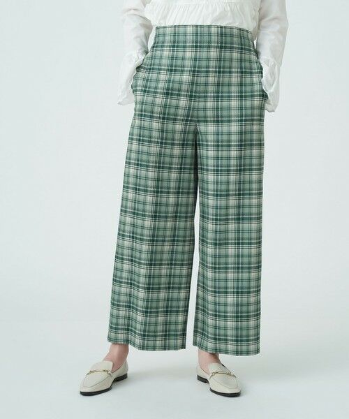 セール】 ナチュラルストレッチチェック ワイドクロップドパンツ