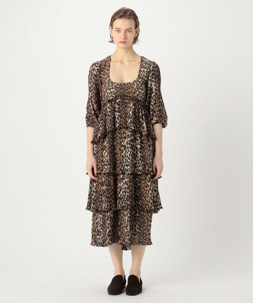 セール】 GANNI レオパード プリーツジョーゼットドレス （ロング