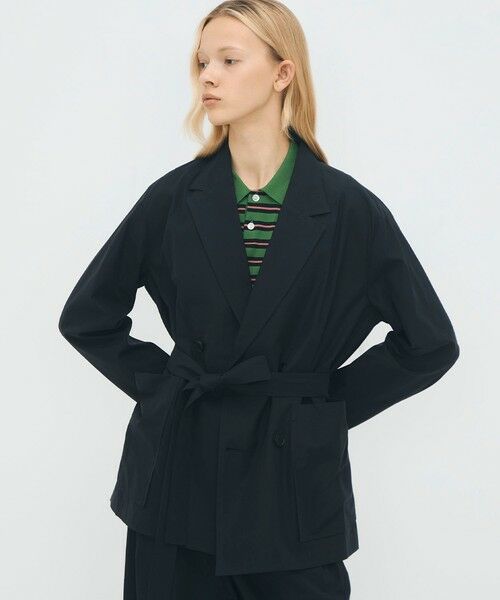 コットンシャンブレー ベルテッドダブルブレストジャケット