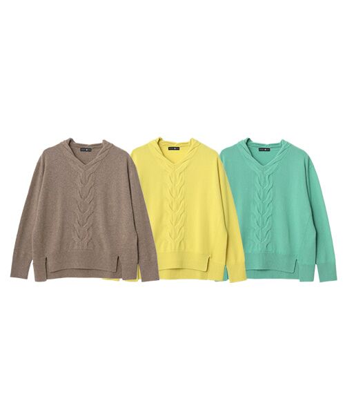 セール】 カシミヤ ケーブルVネックセーター【S/M/L】 （ニット