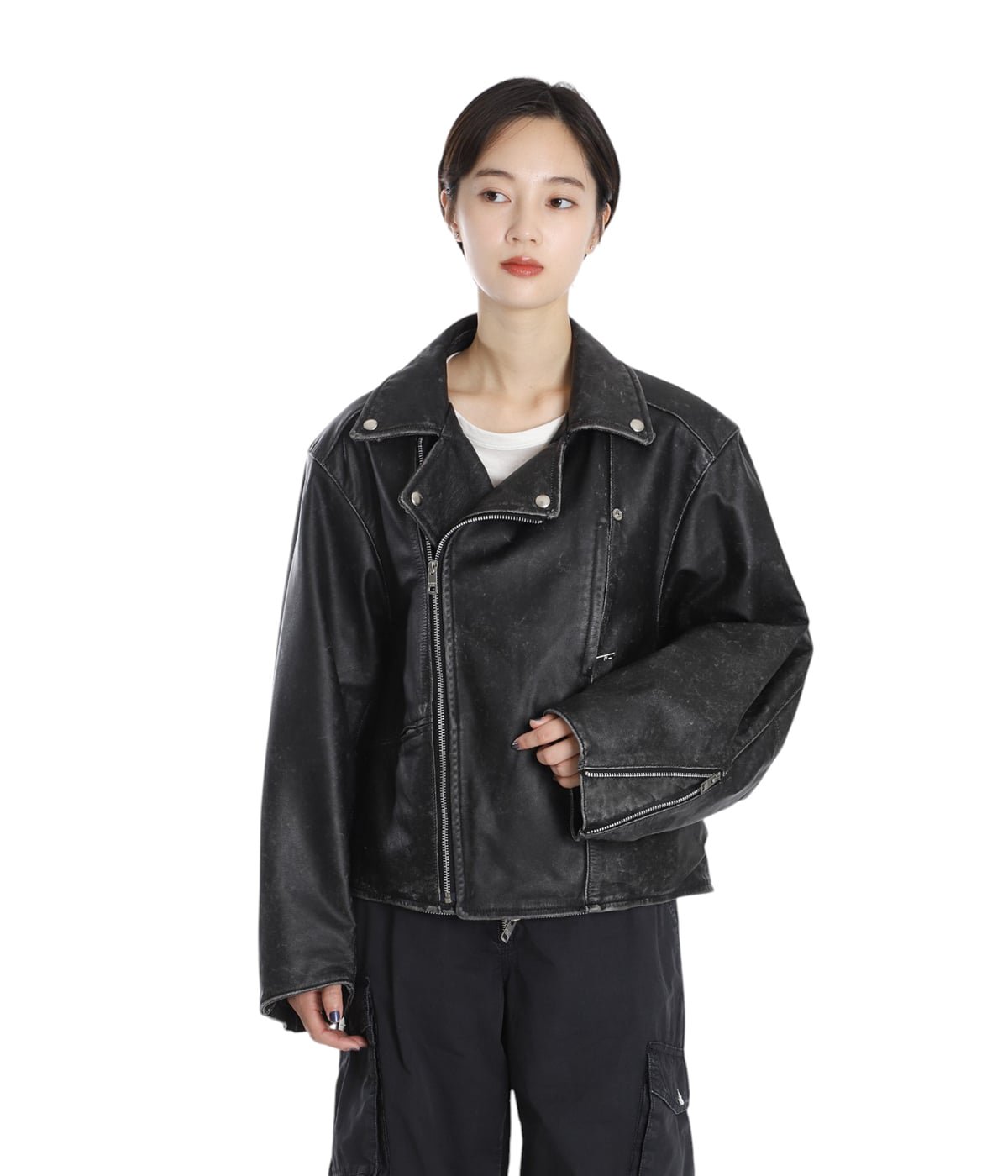 レディース】double-end stone wash leather jacket | beautiful