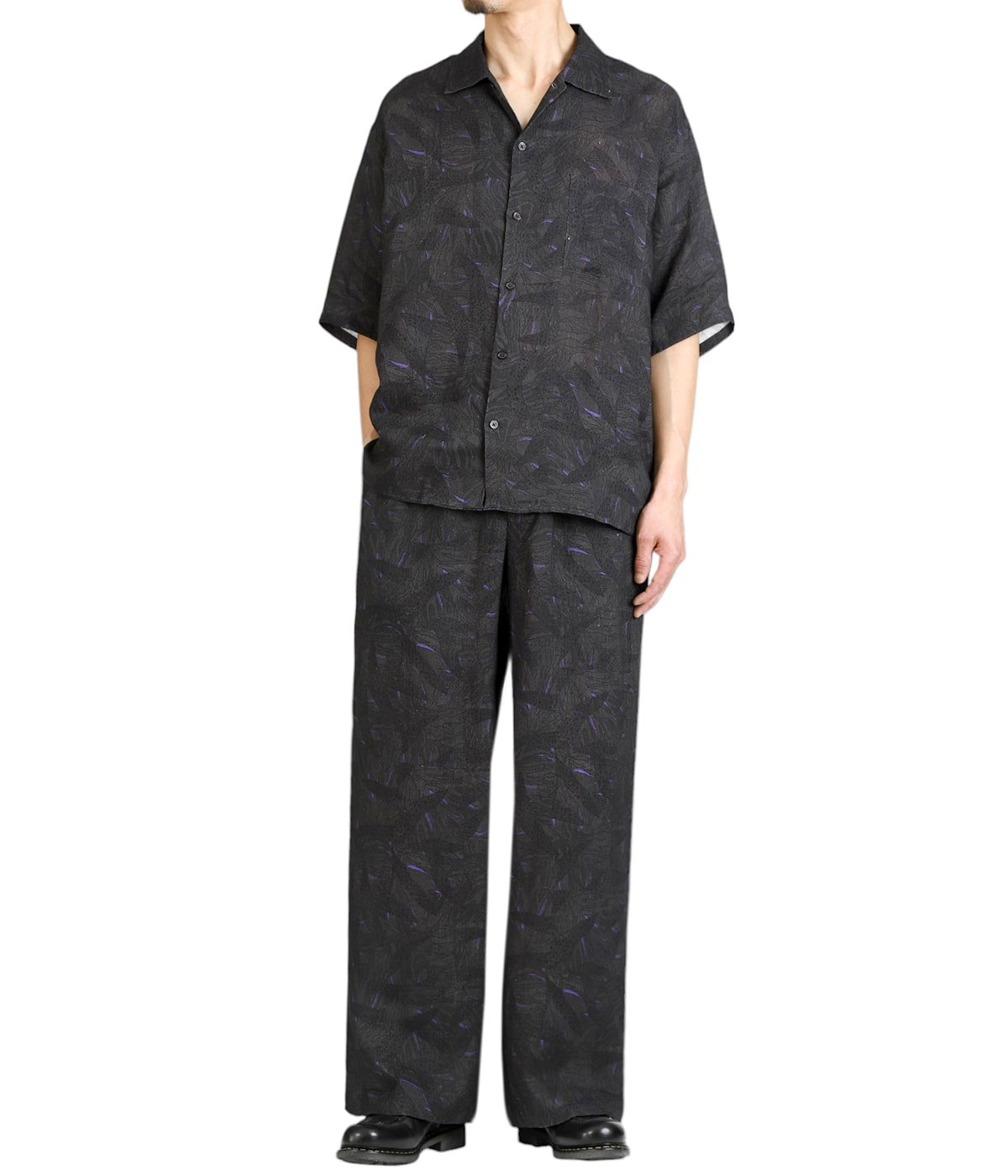 OPEN COLLAR S/S SHIRT - LINEN TROPICAL - | marka(マーカ