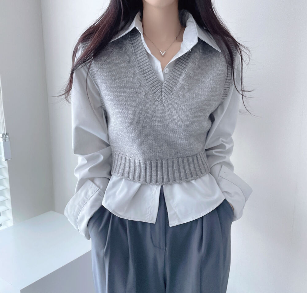 5color) Vネック クロップド ニット ベスト | ファッション通販サイト NUGU