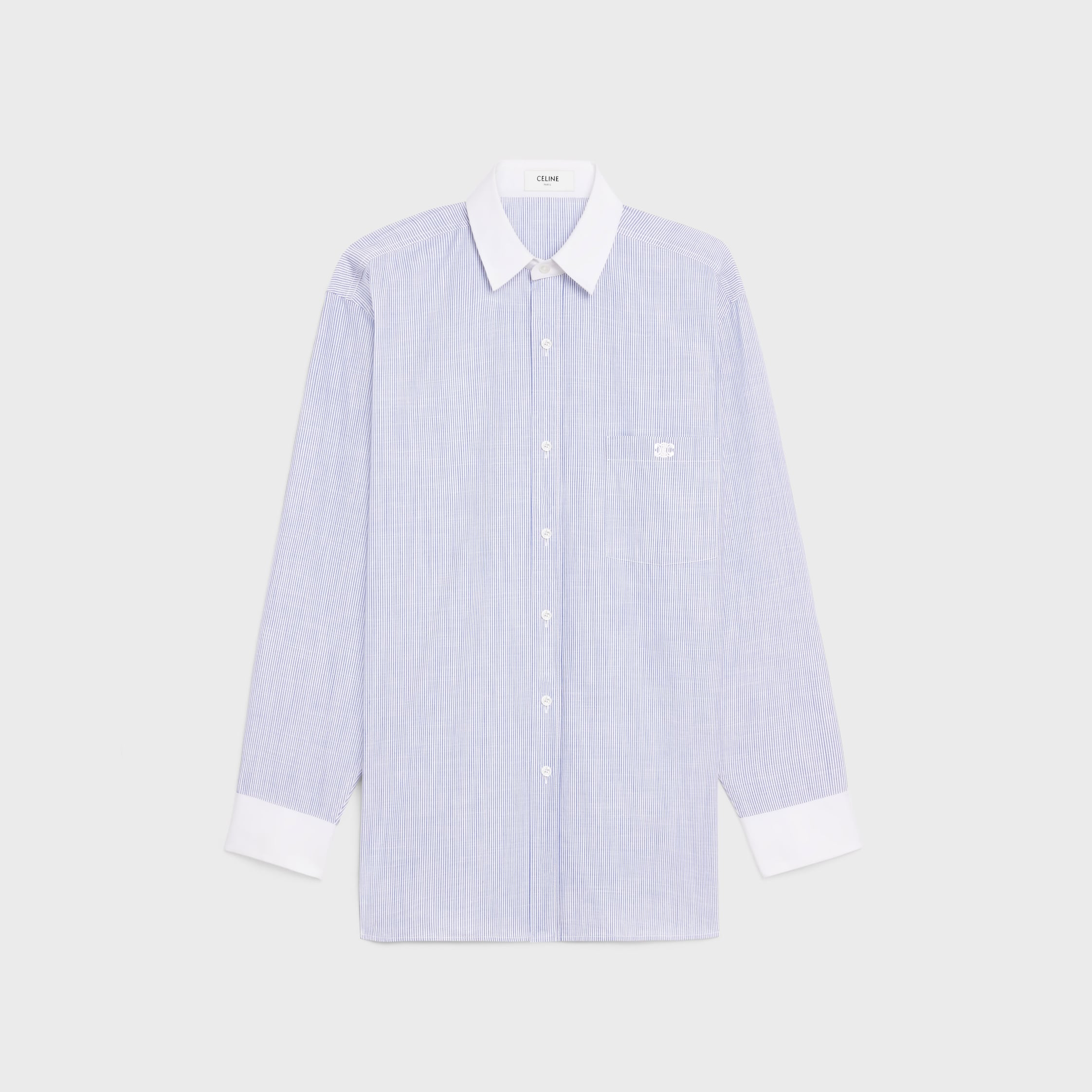 oversized shirt in striped chambray cotton - CRAIE/BLEU | CELINE