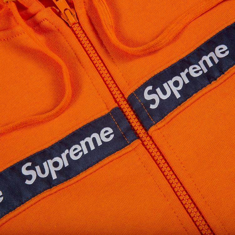 Buy Supreme Text Stripe Zip Up Hooded Sweatshirt 'Orange