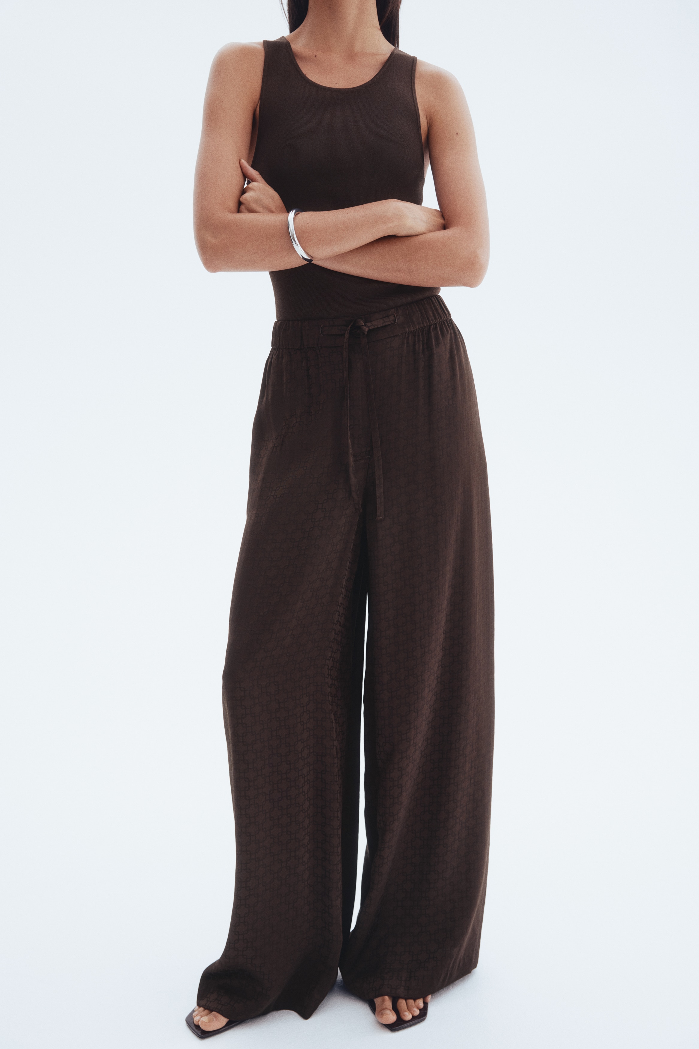 Wide-Leg Pants - Dark brown/patterned - Ladies | H&M US