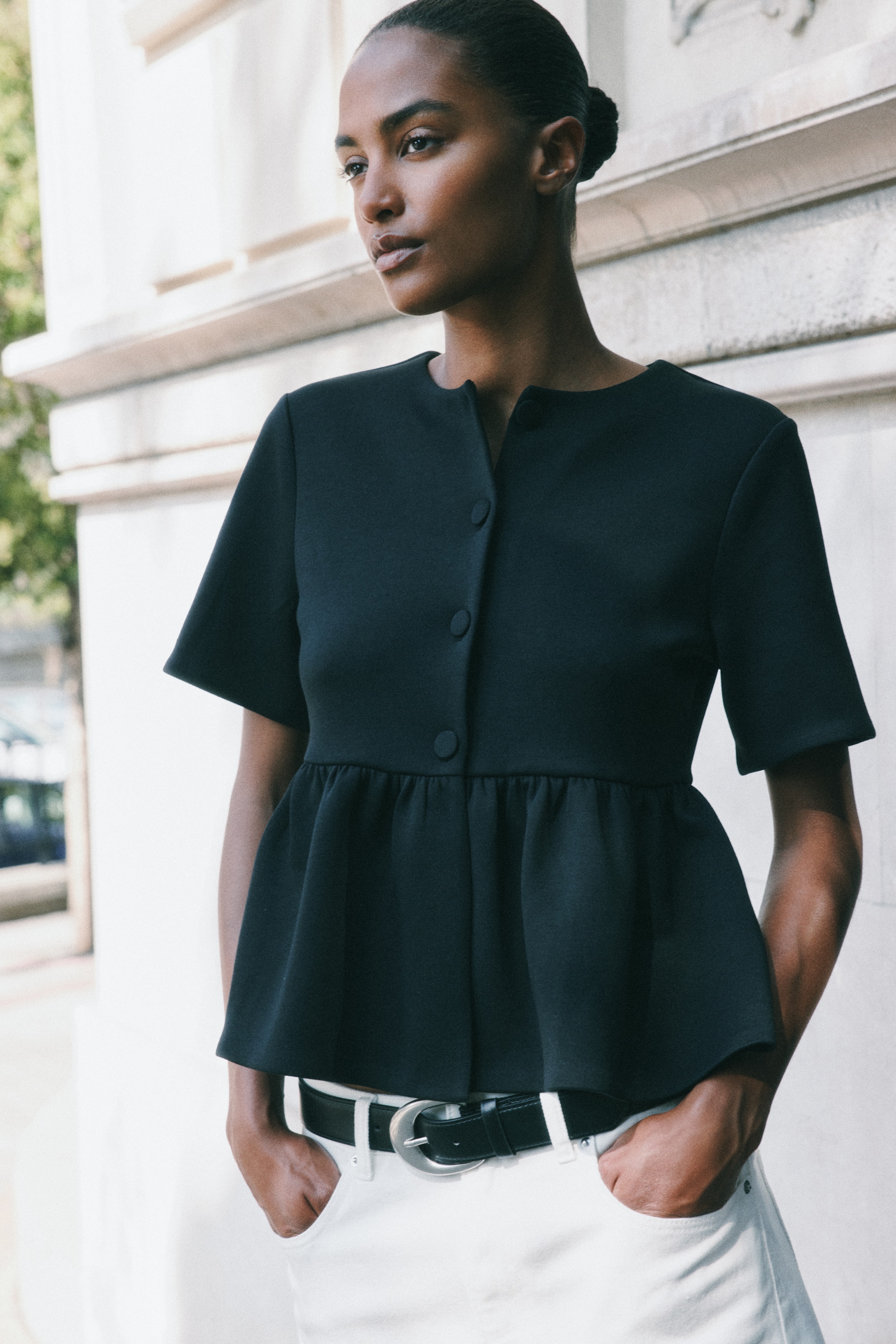 Scuba Peplum Top - Black - Ladies | H&M US