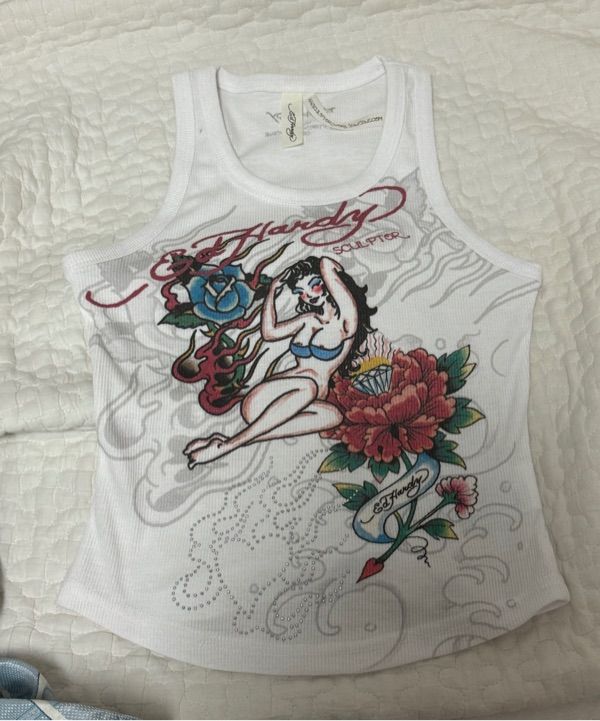 MUSINSA | SCULPTOR [Sculptor x Ed Hardy] Rib Tank Top White